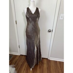 Fairycore Halter Top Sleeveless Vintage Y2K 90s Brown Shimmer Bead Prom Dress 6